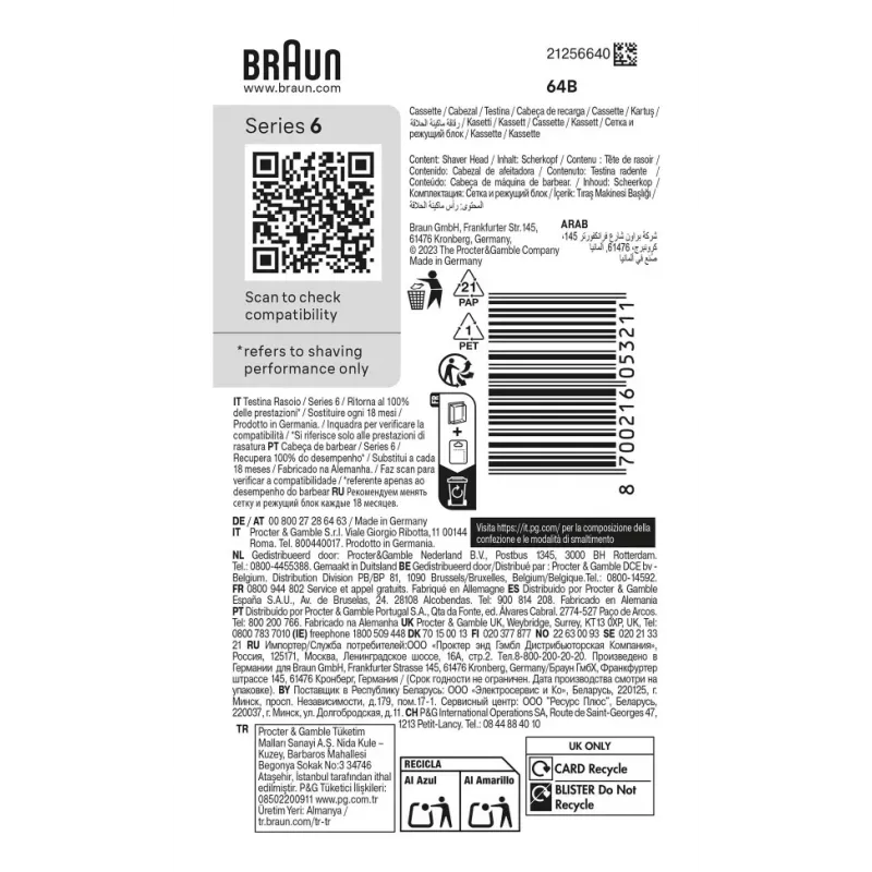 Braun, Series 6 - Pieza de recambio del cabezal de afeitado