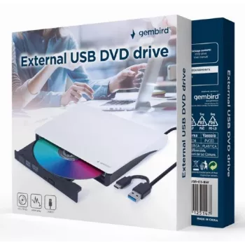 Unidad de DVD externa USB GEMBIRD, Negro-Blanco