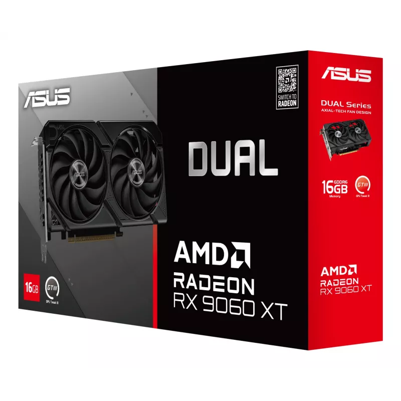 Tarjeta gráfica ASUS Dual Radeon RX 9060 XT 16 GB GDDR6, 128 bits, PCIe 5.0, 2 ventiladores