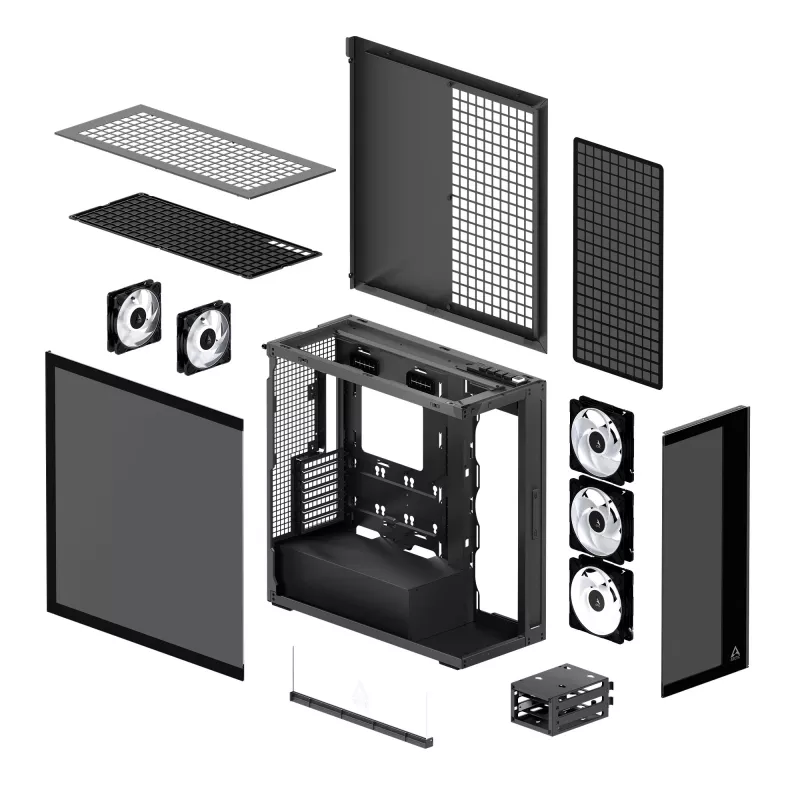 ARCTIC Xtender (Negro) Caja de PC E-ATX Premium, torre Midi, PC, Negro, EATX, Metal, Cristal templado, Gaming