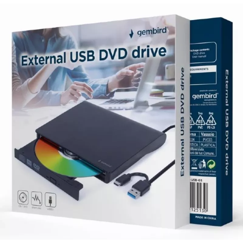 Gembird DVD-USB-031 grabadora de DVD externa slim, USB-C / USB 3.1, negra