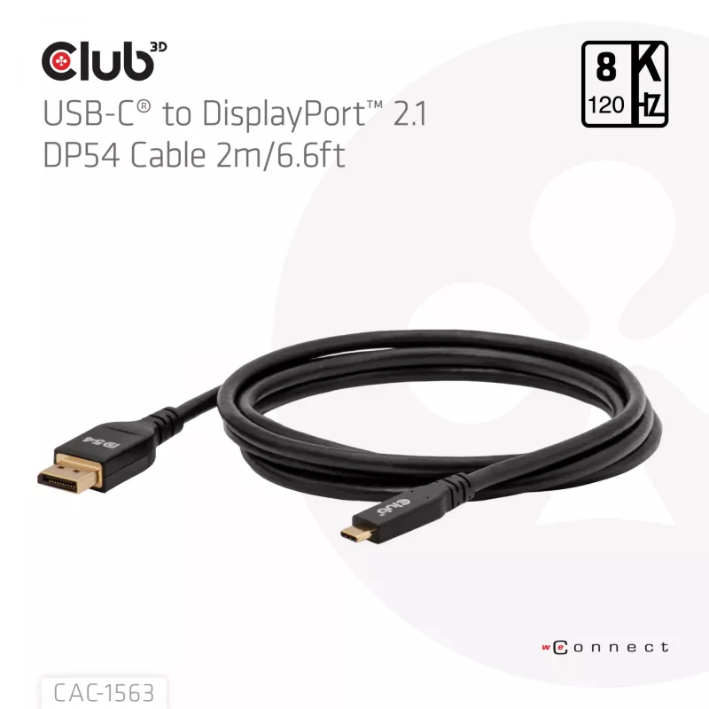 CLUB3D CAC-1563 Cable adaptador de vídeo 2 m USB Type-C DisplayPort Negro