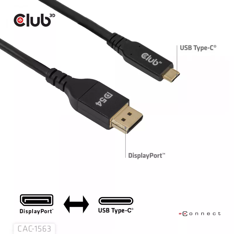 CLUB3D CAC-1563 Cable adaptador de vídeo 2 m USB Type-C DisplayPort Negro