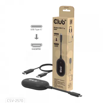 CLUB3D Wireless USB-C® a HDMI™, 1920 x 1080 píxeles, emisor y receptor AV, con cable e inalámbrico, negro, HDCP