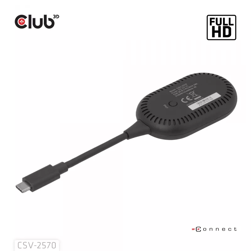 CLUB3D Wireless USB-C® a HDMI™, 1920 x 1080 píxeles, emisor y receptor AV, con cable e inalámbrico, negro, HDCP