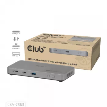 CLUB3D CSV-2563 Hub Thunderbolt™ 5 5 en 1 Triple vídeo 5K60Hz Thunderbolt™ Share Certificado 180 W