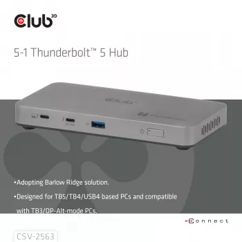 CLUB3D CSV-2563 Hub Thunderbolt™ 5 5 en 1 Triple vídeo 5K60Hz Thunderbolt™ Share Certificado 180 W