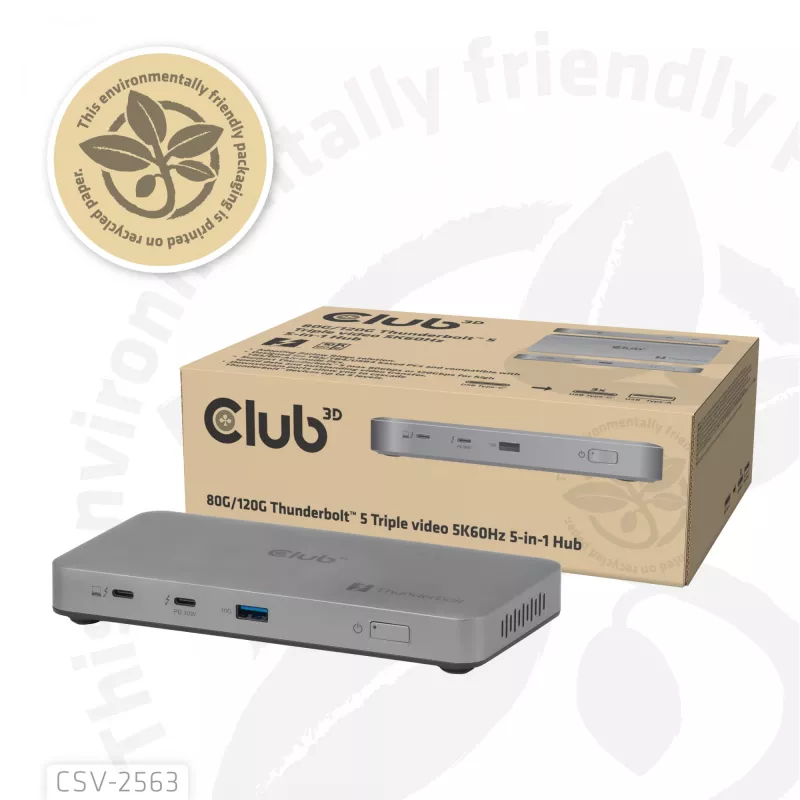 CLUB3D CSV-2563 Hub Thunderbolt™ 5 5 en 1 Triple vídeo 5K60Hz Thunderbolt™ Share Certificado 180 W