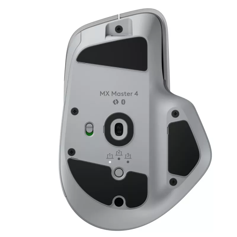 Ratón Logitech MX Master 4 — para diestros, láser 8000 DPI, RF inalámbrico + Bluetooth, 8 botones, gris