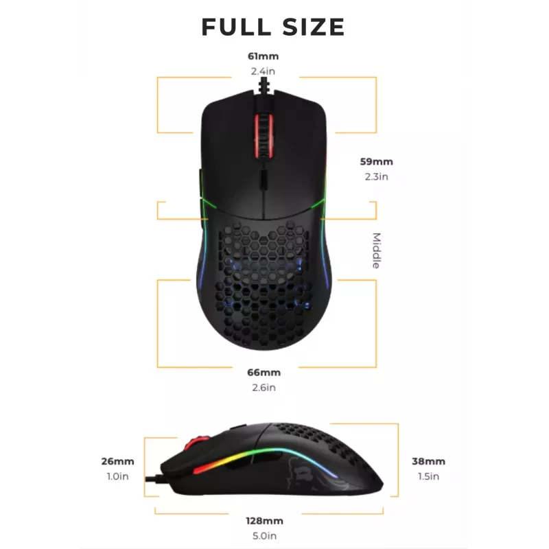 Ratón Glorious Gaming Glorious Model O Regular (Negro), para diestros, óptico, USB Type-A, 12000 DPI, Negro