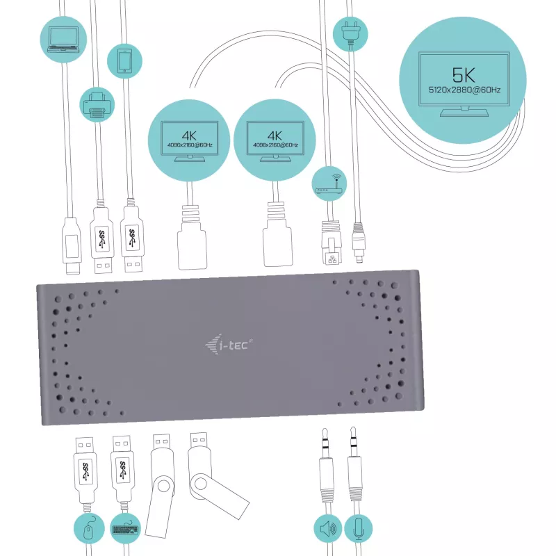 Estación de acoplamiento i-tec USB 3.0 / USB-C / Thunderbolt 3 doble pantalla