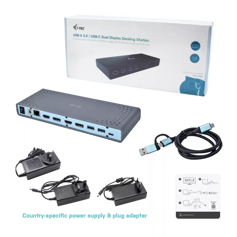 Estación de acoplamiento i-tec USB 3.0 / USB-C / Thunderbolt 3 doble pantalla