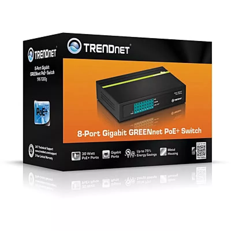 TRENDNET Switch PoE+ 8 puertos Gigabit Greennet 8x GbE PoE+