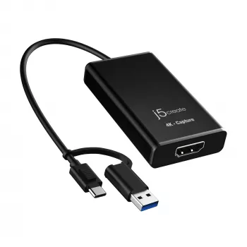 j5create JVA11-N Adaptador de captura HDMI™ 4K, Negro, USB 3.2 Gen 1 (3.1 Gen 1), 3840 x 2160 píxeles, Aluminio, 0,19 m, Taiwán