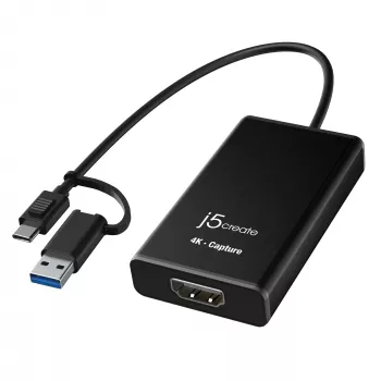 j5create JVA11-N Adaptador de captura HDMI™ 4K, Negro, USB 3.2 Gen 1 (3.1 Gen 1), 3840 x 2160 píxeles, Aluminio, 0,19 m, Taiwán