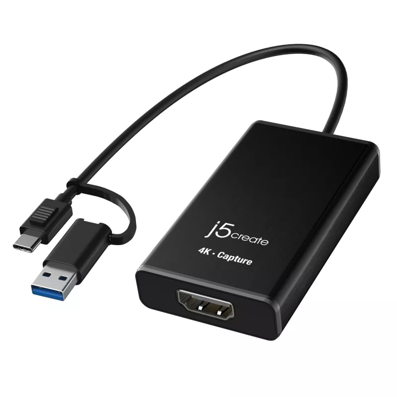 j5create JVA11-N Adaptador de captura HDMI™ 4K, Negro, USB 3.2 Gen 1 (3.1 Gen 1), 3840 x 2160 píxeles, Aluminio, 0,19 m, Taiwán
