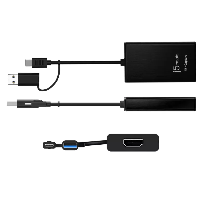 j5create JVA11-N Adaptador de captura HDMI™ 4K, Negro, USB 3.2 Gen 1 (3.1 Gen 1), 3840 x 2160 píxeles, Aluminio, 0,19 m, Taiwán