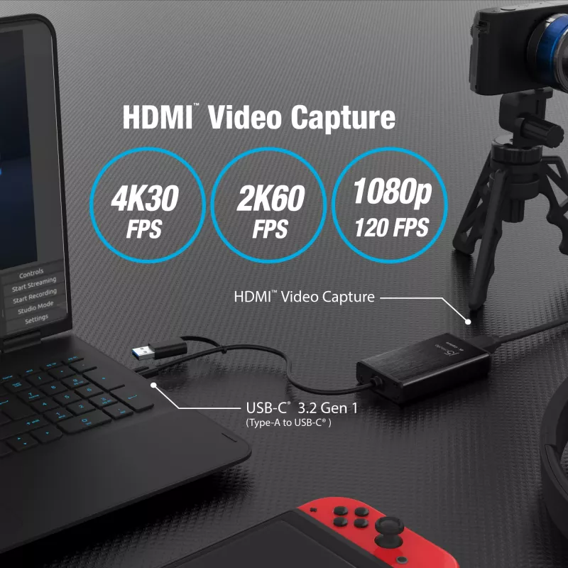 j5create JVA11-N Adaptador de captura HDMI™ 4K, Negro, USB 3.2 Gen 1 (3.1 Gen 1), 3840 x 2160 píxeles, Aluminio, 0,19 m, Taiwán