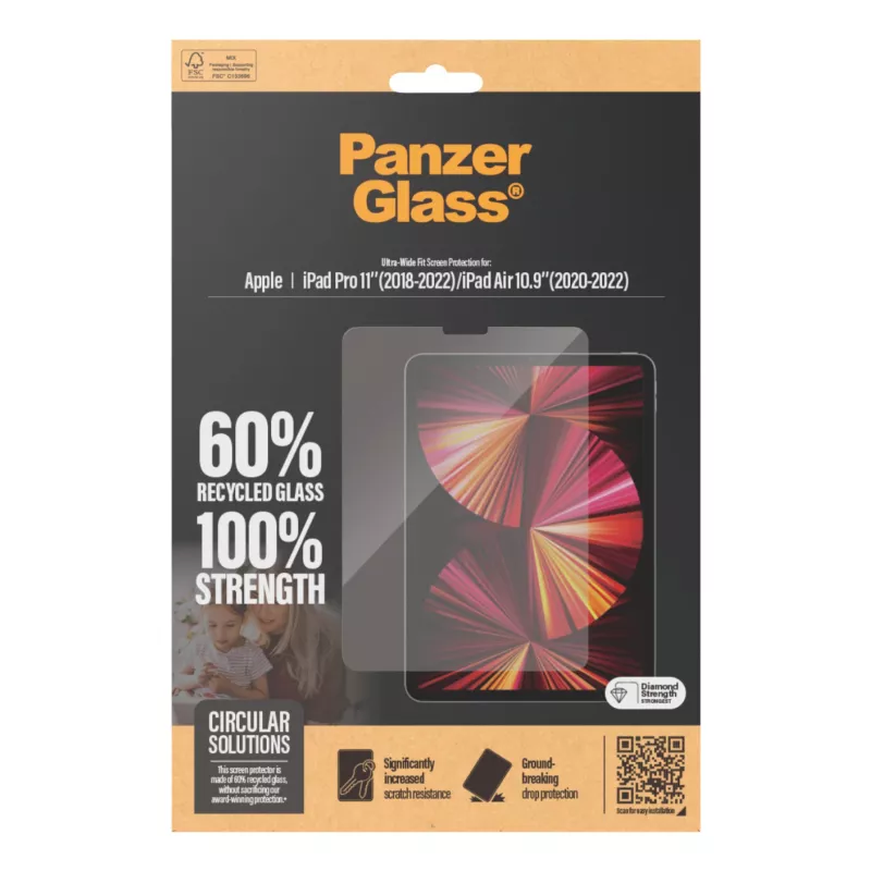 PanzerGlass® Protector de pantalla iPad Pro 11'' (2018-2022) | iPad Air 10,9'' (2020, 2022) | Ultra-Wide Fit