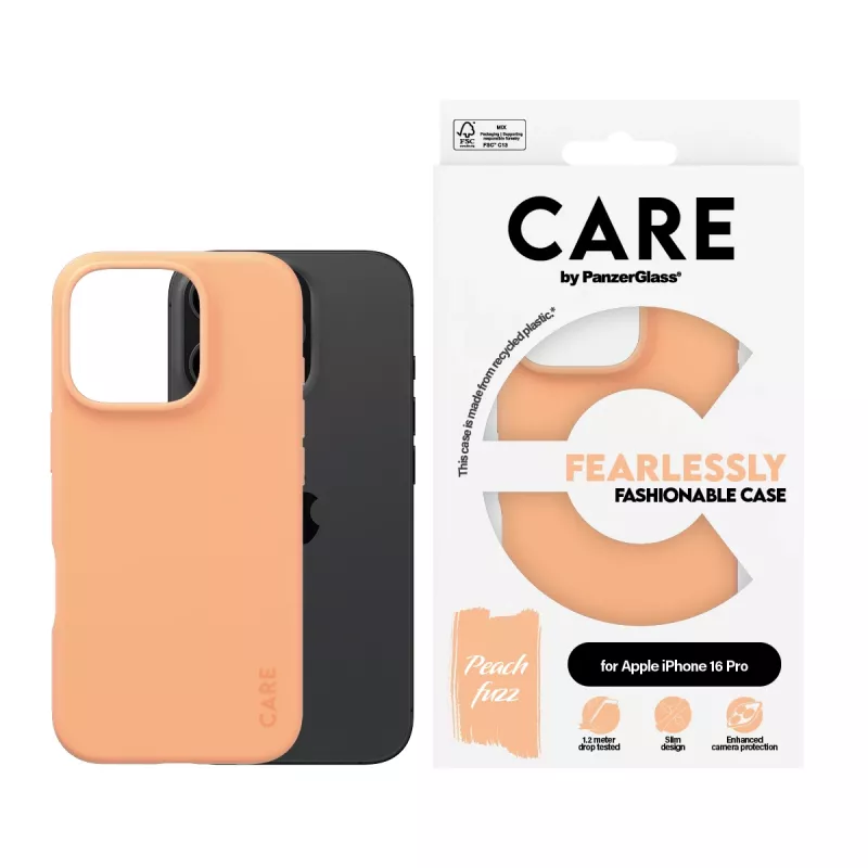 PanzerGlass CARE funda de moda Peachy iPhone 16 Pro funda transparente