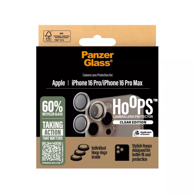 PanzerGlass ® Hoops® protector de lentes de cámara transparente iPhone 16 Pro | 16 Pro Max