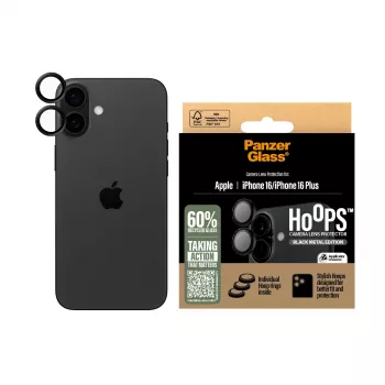 PanzerGlass ® Hoops® protector de lentes de cámara negro iPhone 16 | 16 Plus