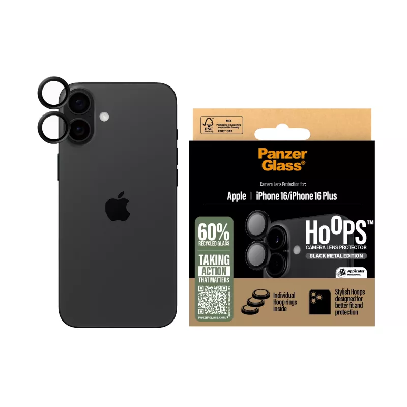 PanzerGlass ® Hoops® protector de lentes de cámara negro iPhone 16 | 16 Plus