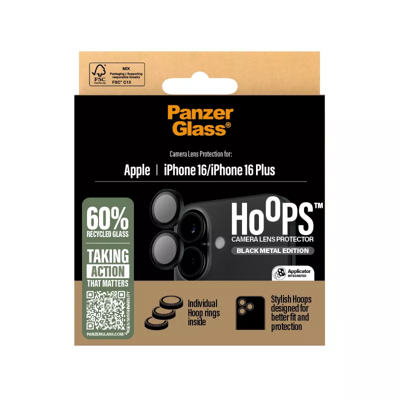PanzerGlass ® Hoops® protector de lentes de cámara negro iPhone 16 | 16 Plus