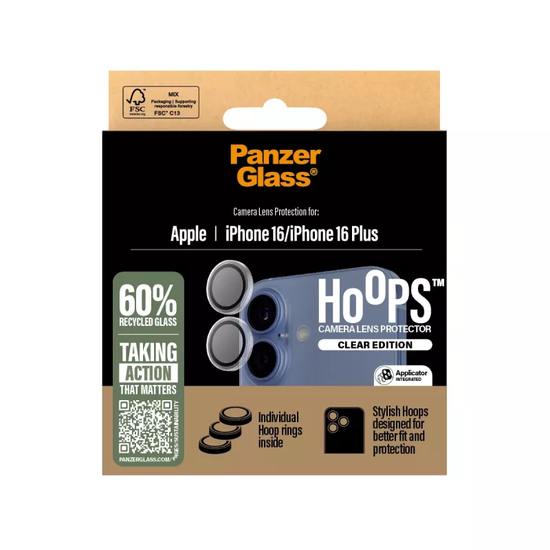 PanzerGlass ® Hoops® protector de lentes de cámara transparente para iPhone 16 | 16 Plus