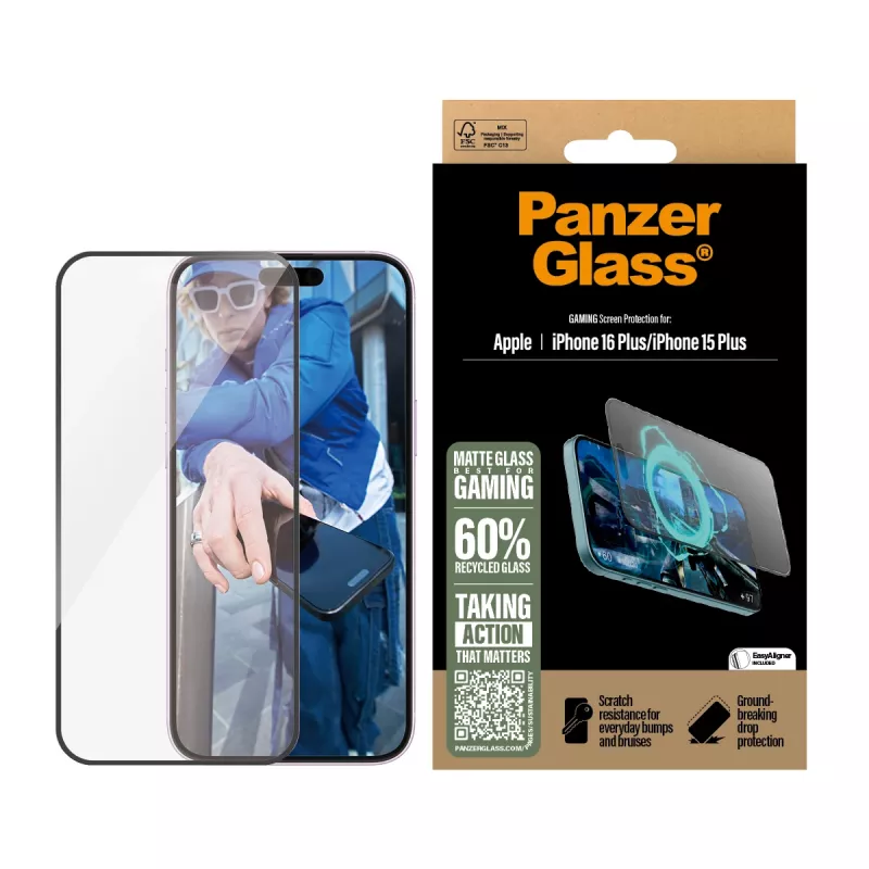 PanzerGlass® protector de pantalla Gaming iPhone 16 Plus | 15 Plus | Ultra-Wide Fit