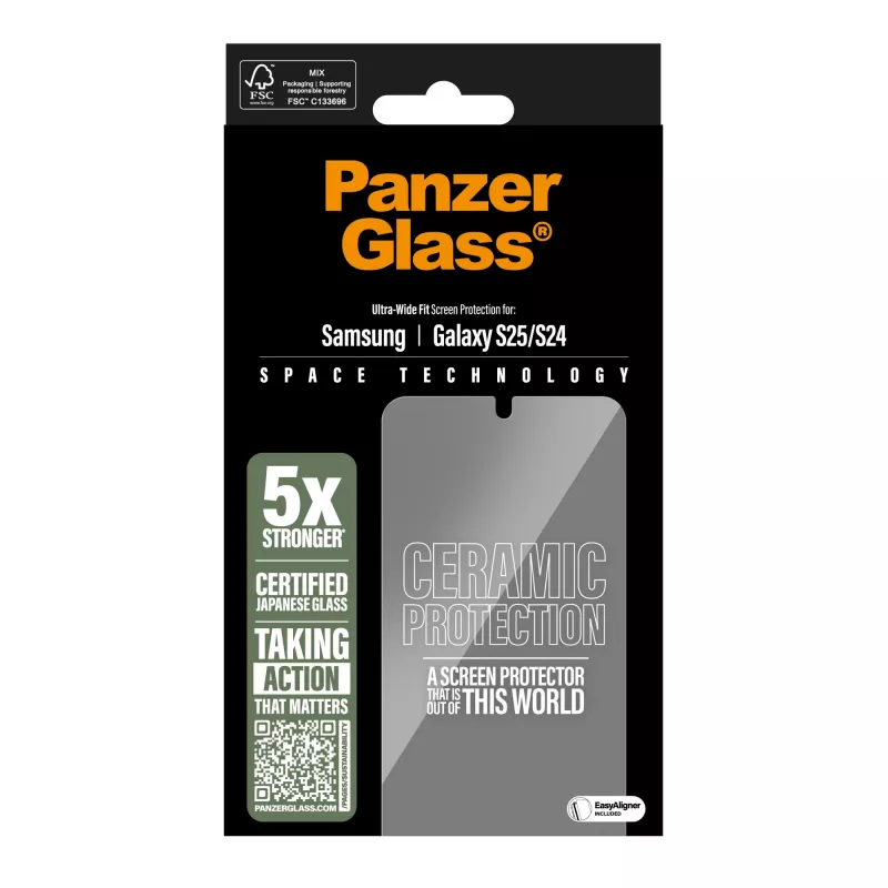 PanzerGlass ® protector de pantalla cerámico Samsung Galaxy S25 | S24 | Ultra-Wide Fit con EasyAligner
