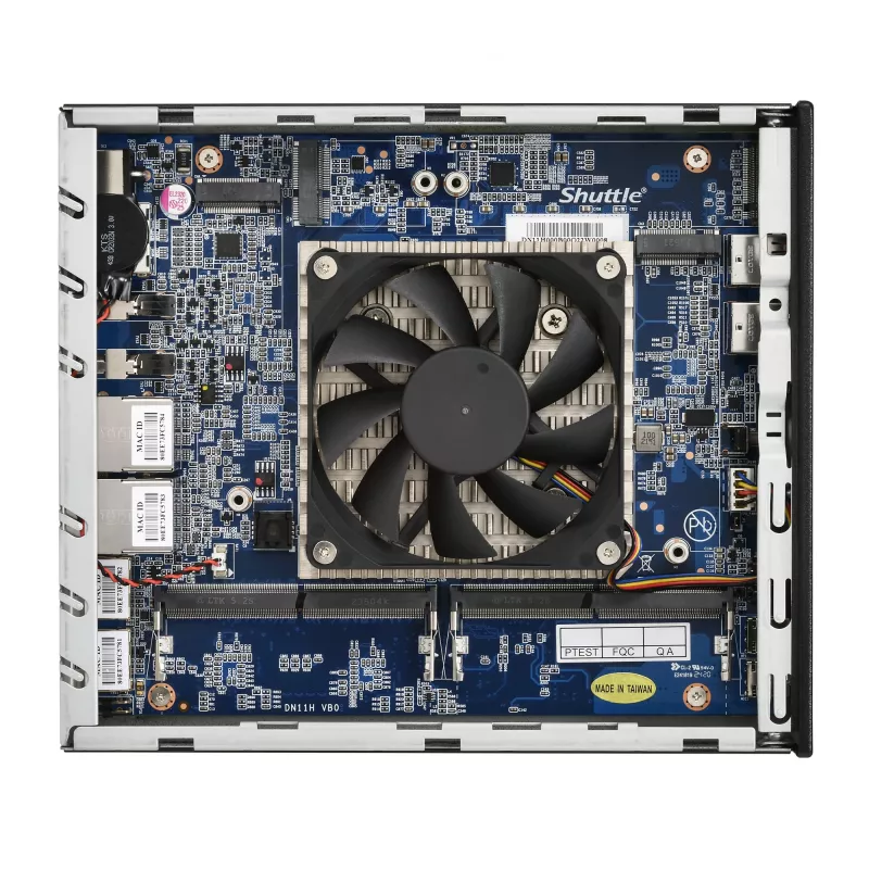 Shuttle Slim AI PC DN11H5 Intel Core Ultra 5 125H, gráfica Intel Arc, 2xHDMI, 2x DP, 4x 2.5Gbit LAN, VESA, funcionamiento continuo 24/7