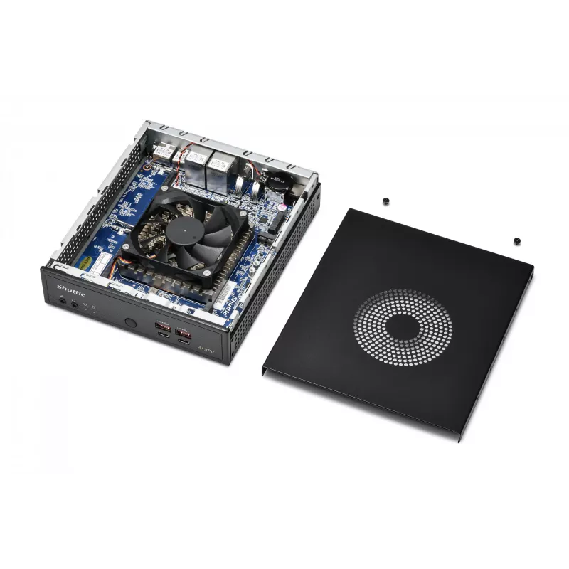 Shuttle Slim AI PC DN11H9 Intel Core Ultra 9 185H, gráfica Intel Arc, 2xHDMI, 2x DP, 4x 2,5 Gbit LAN, VESA, funcionamiento continuo 24/7