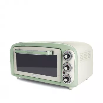 Ariete 979 Design horno eléctrico 18 litros, apto para pizza de 30 cm, 1380 W, 3 niveles de inserción, temporizador de 60 minutos, acero inoxidable, verde pastel