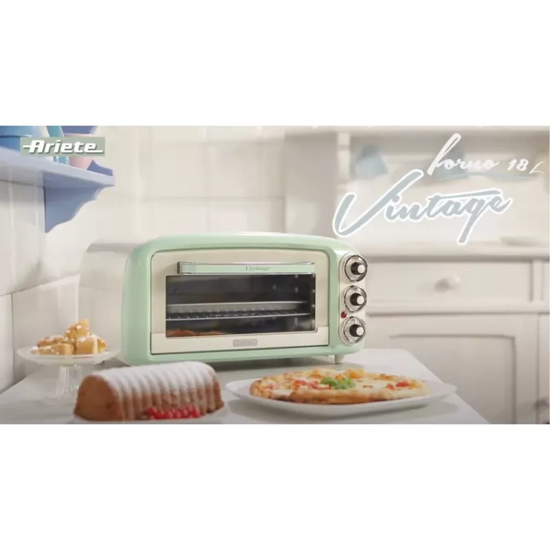 Ariete 979 Design horno eléctrico 18 litros, apto para pizza de 30 cm, 1380 W, 3 niveles de inserción, temporizador de 60 minutos, acero inoxidable, verde pastel