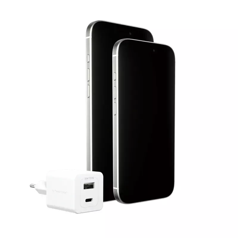 PanzerGlass empower™ by ® Cargador Turbo 35W incl. USB-C + USB-A | enchufe EU | blanco plateado