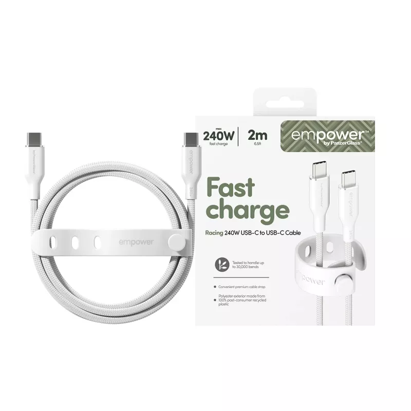 PanzerGlass empower™ by ® Racing cable USB-C a USB-C 240W | USB 2.0 | 2 m | blanco plateado