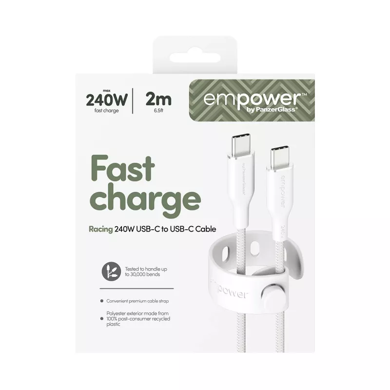 PanzerGlass empower™ by ® Racing cable USB-C a USB-C 240W | USB 2.0 | 2 m | blanco plateado