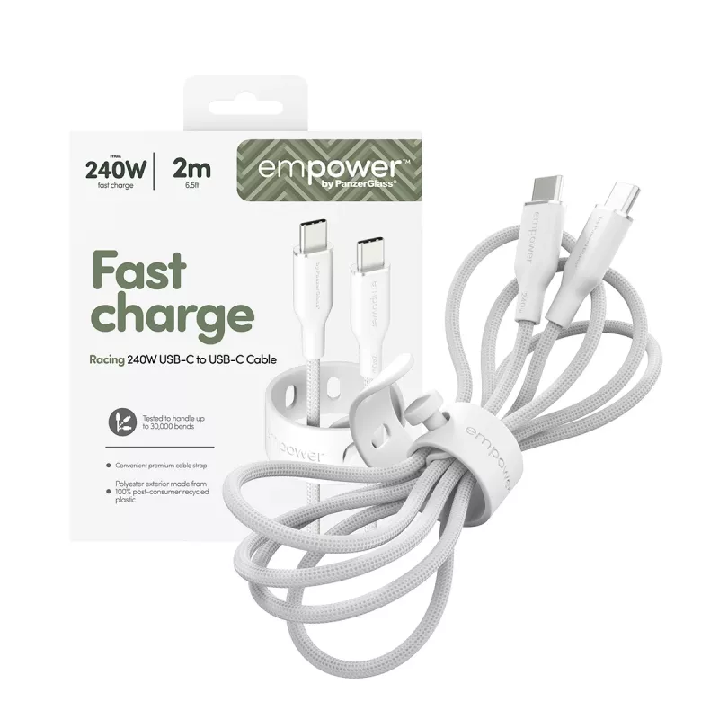PanzerGlass empower™ by ® Racing cable USB-C a USB-C 240W | USB 2.0 | 2 m | blanco plateado
