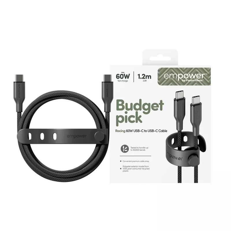 PanzerGlass empower™ by ® Racing cable USB-C a USB-C 60W | USB 2.0 | 1,2 m | Space Black