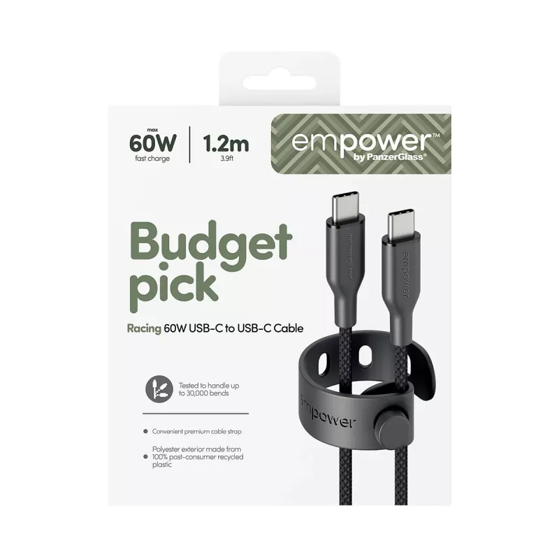 PanzerGlass empower™ by ® Racing cable USB-C a USB-C 60W | USB 2.0 | 1,2 m | Space Black