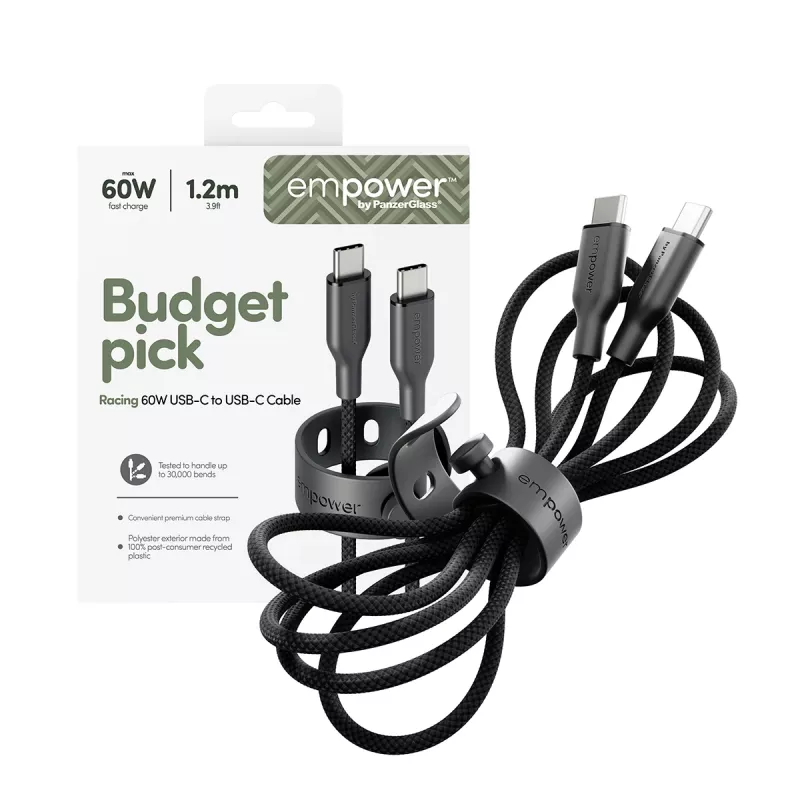 PanzerGlass empower™ by ® Racing cable USB-C a USB-C 60W | USB 2.0 | 1,2 m | Space Black