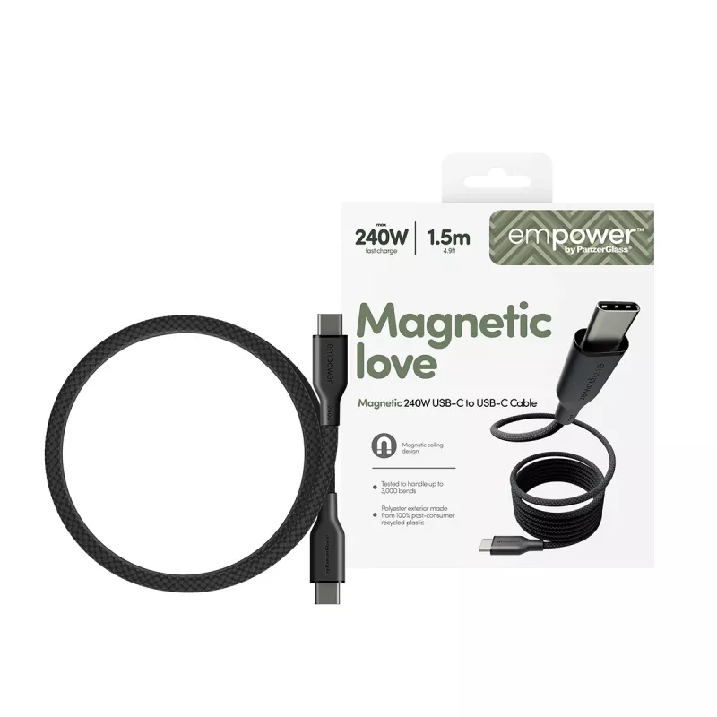 PanzerGlass empower™ by ® Magnetic cable USB-C a USB-C 240W | USB 2.0 | 1,5 m | Space Black