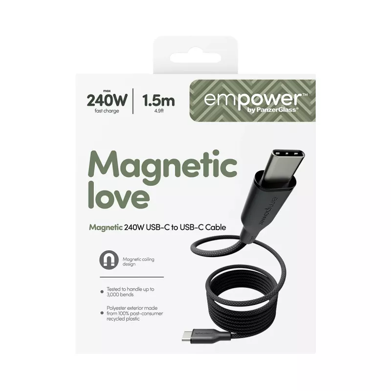 PanzerGlass empower™ by ® Magnetic cable USB-C a USB-C 240W | USB 2.0 | 1,5 m | Space Black