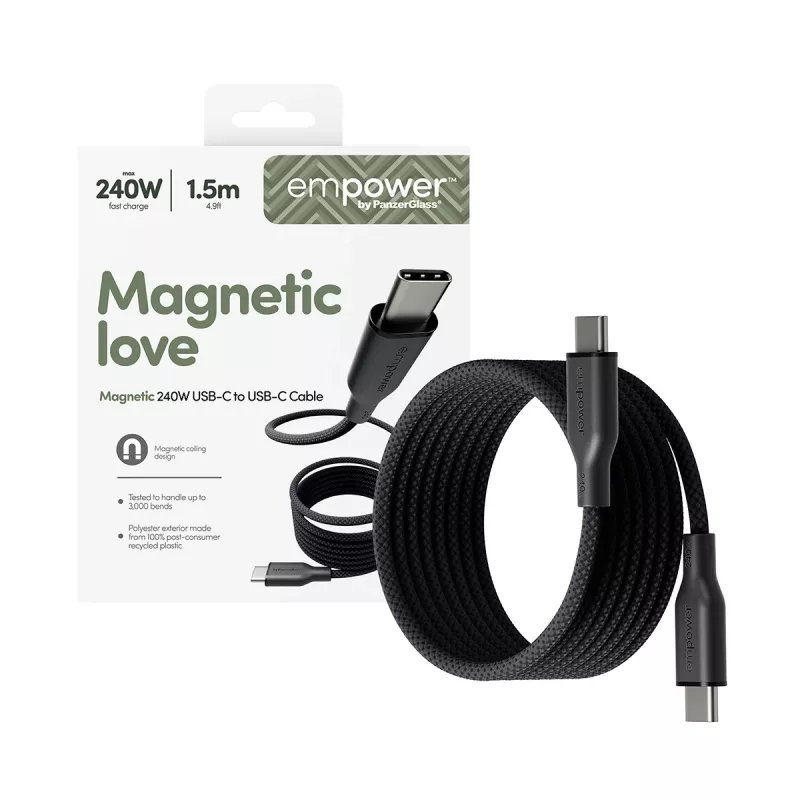 PanzerGlass empower™ by ® Magnetic cable USB-C a USB-C 240W | USB 2.0 | 1,5 m | Space Black