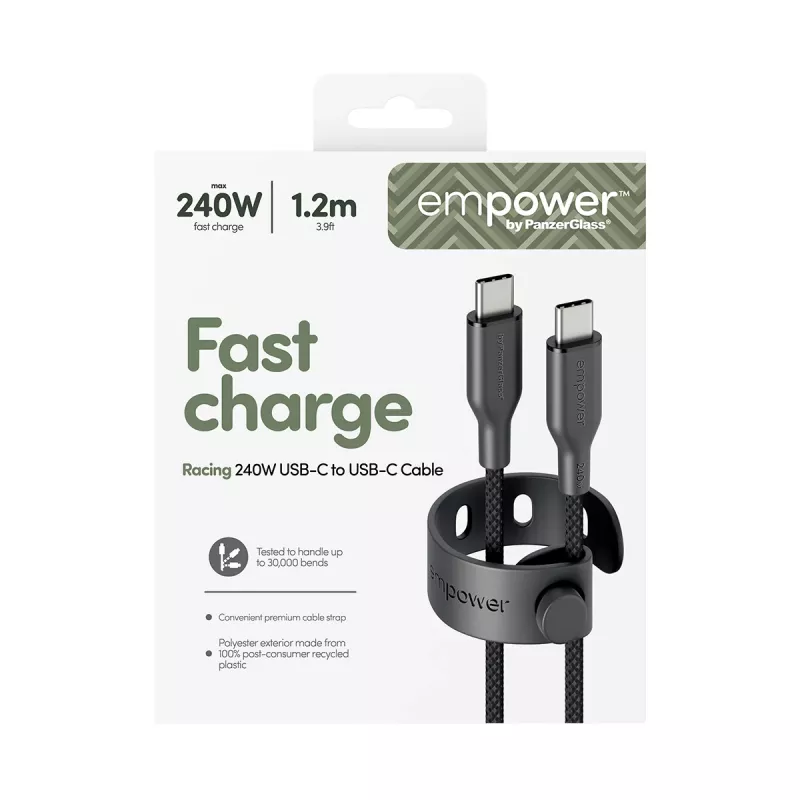 PanzerGlass empower™ by ® Racing cable USB-C a USB-C 240W | USB 2.0 | 1,2 m | Space Black