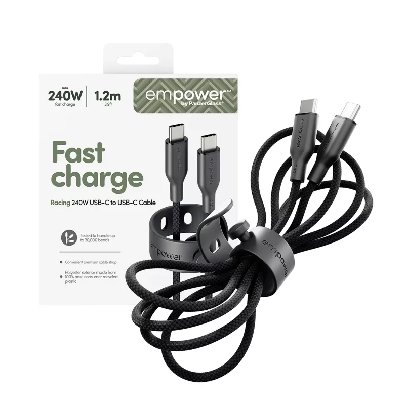 PanzerGlass empower™ by ® Racing cable USB-C a USB-C 240W | USB 2.0 | 1,2 m | Space Black