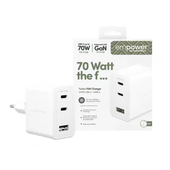 PanzerGlass empower™ by ® Cargador múltiple Turbo 70W incl. 2 x USB-C + USB-A | enchufe EU | blanco plateado