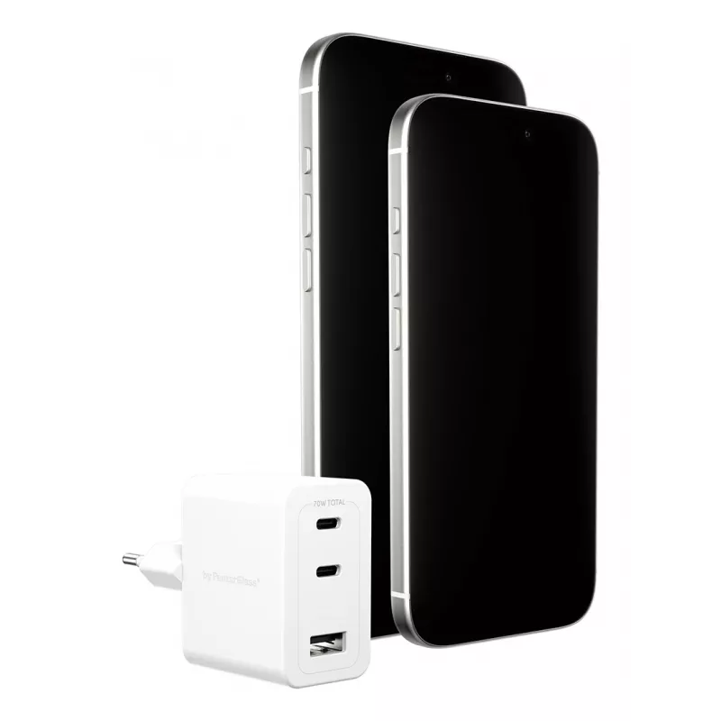 PanzerGlass empower™ by ® Cargador múltiple Turbo 70W incl. 2 x USB-C + USB-A | enchufe EU | blanco plateado