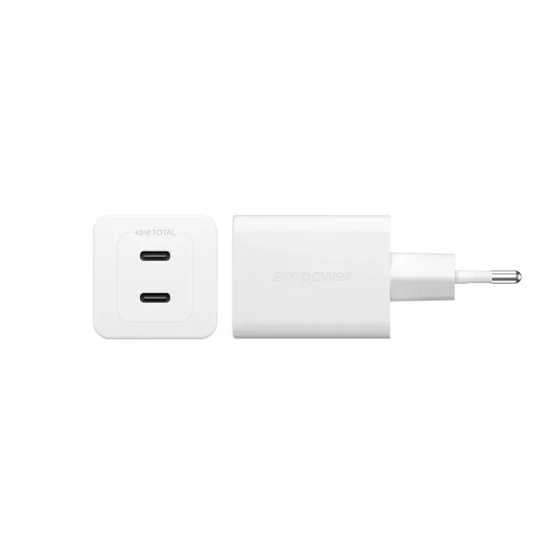 PanzerGlass empower™ by ® Cargador Turbo 45W incl. 2 x USB-C | enchufe EU | blanco plateado